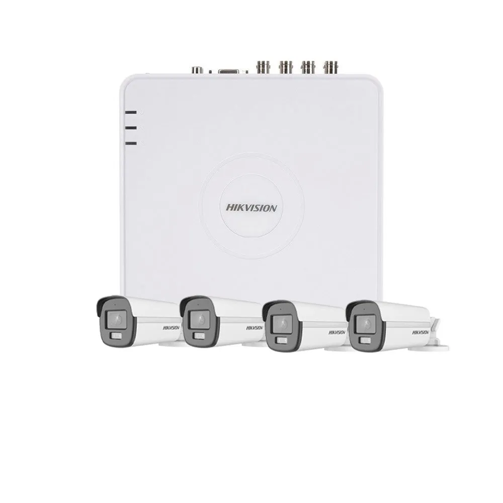 Sistem supraveghere exterior Hikvision ColorVu Smart Hybrid Light KIT-HK-4EXT5MP40L, 4 camere, 5 MP, lumina alba 40 m, 2.8 mm