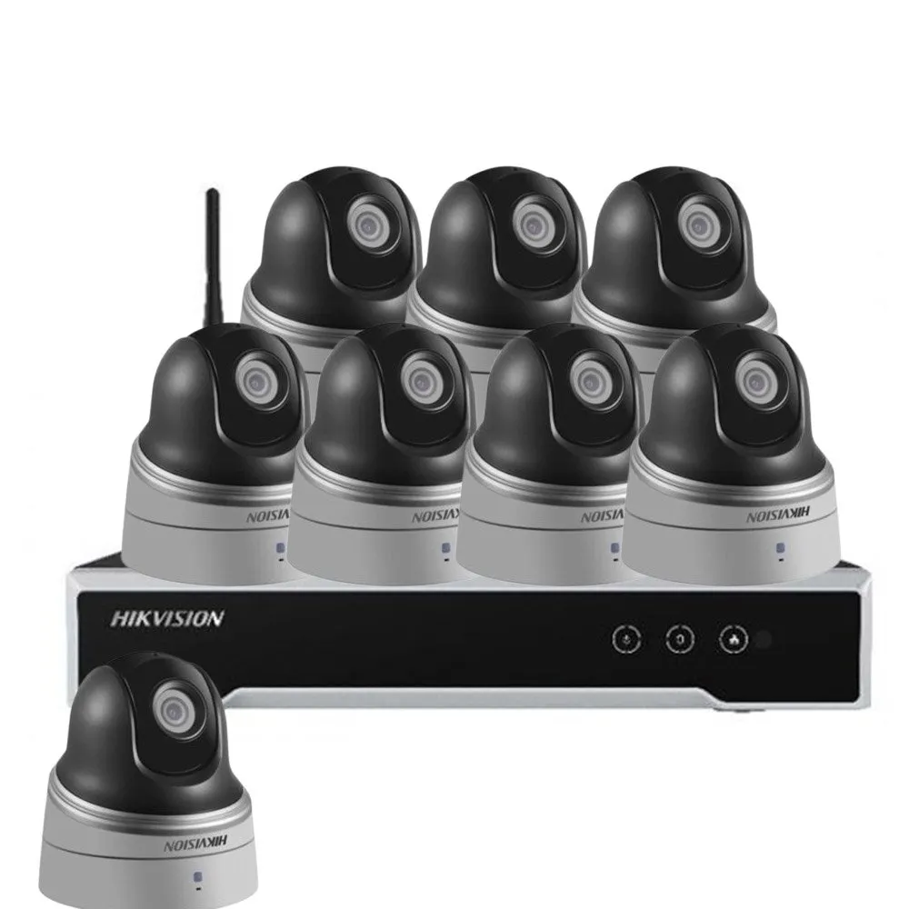 Sistem supraveghere exterior IP WiFi Hikvision KIT-HK-WF-8EXT2MP20IR-P, 2MP,  2.8-12 mm, IR 20 m, slot card, PoE