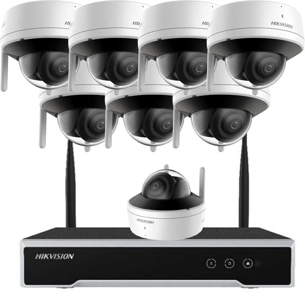 Sistem supraveghere exterior IP WiFi Hikvision KIT-HK-WF-8INT2MP30IR-A, 8 camere, 2 MP, 2.8 mm, IR 30 m, slot card, microfon si difuzor