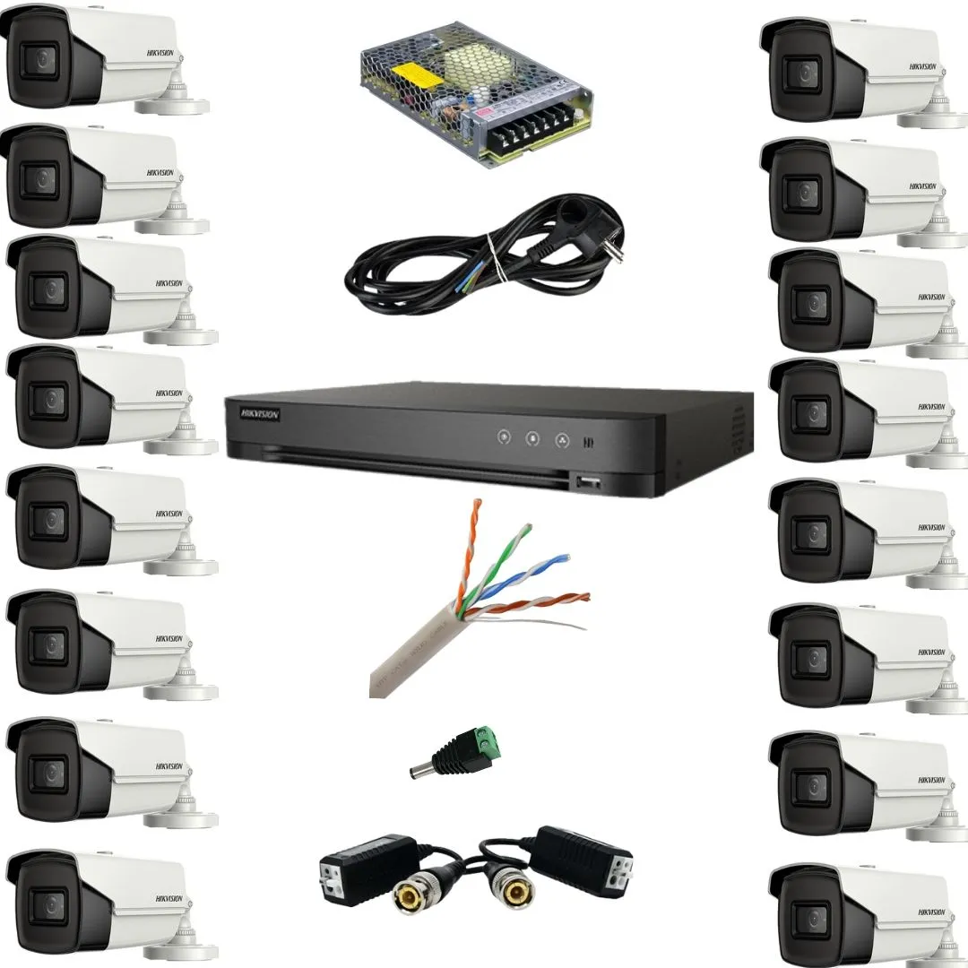 Sistem supraveghere Hikvision 16 camere 4in1 8 Megapixeli IR 80m Lentilă 3.6mm DVR 16 canale Acusense 8 MP Accesorii