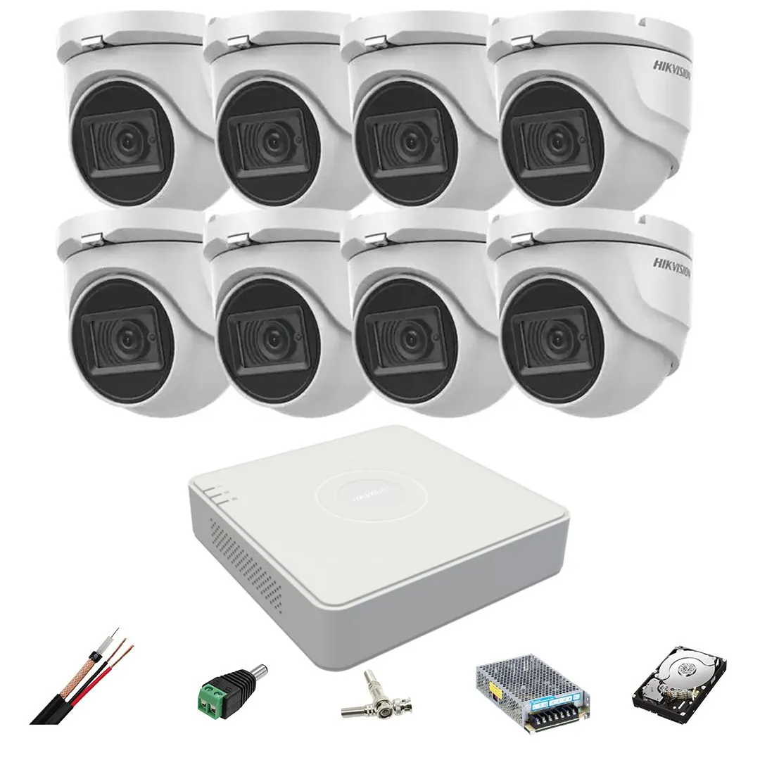 Sistem supraveghere Hikvision 8 camere 8MP, 2.8mm, IR 30m, DVR 8 canale 4K, accesorii, hard disk