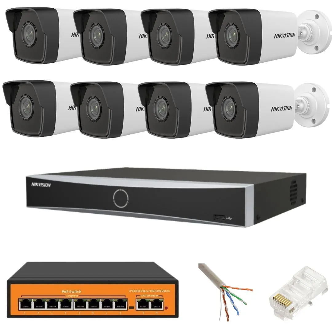 Sistem supraveghere Hikvision 8 camere IP 4MP IR 30m NVR  4K 8 canale 12MP AcuSense accesorii