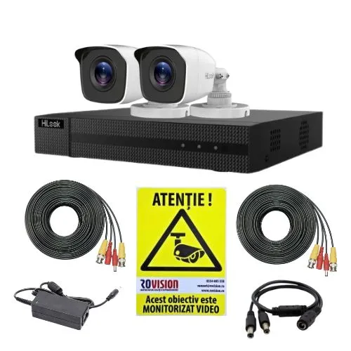Sistem supraveghere Hikvision Hilook, 2 camere 2MP, IR 20m, DVR 4 canale, 2MP, Autocolant Rovision