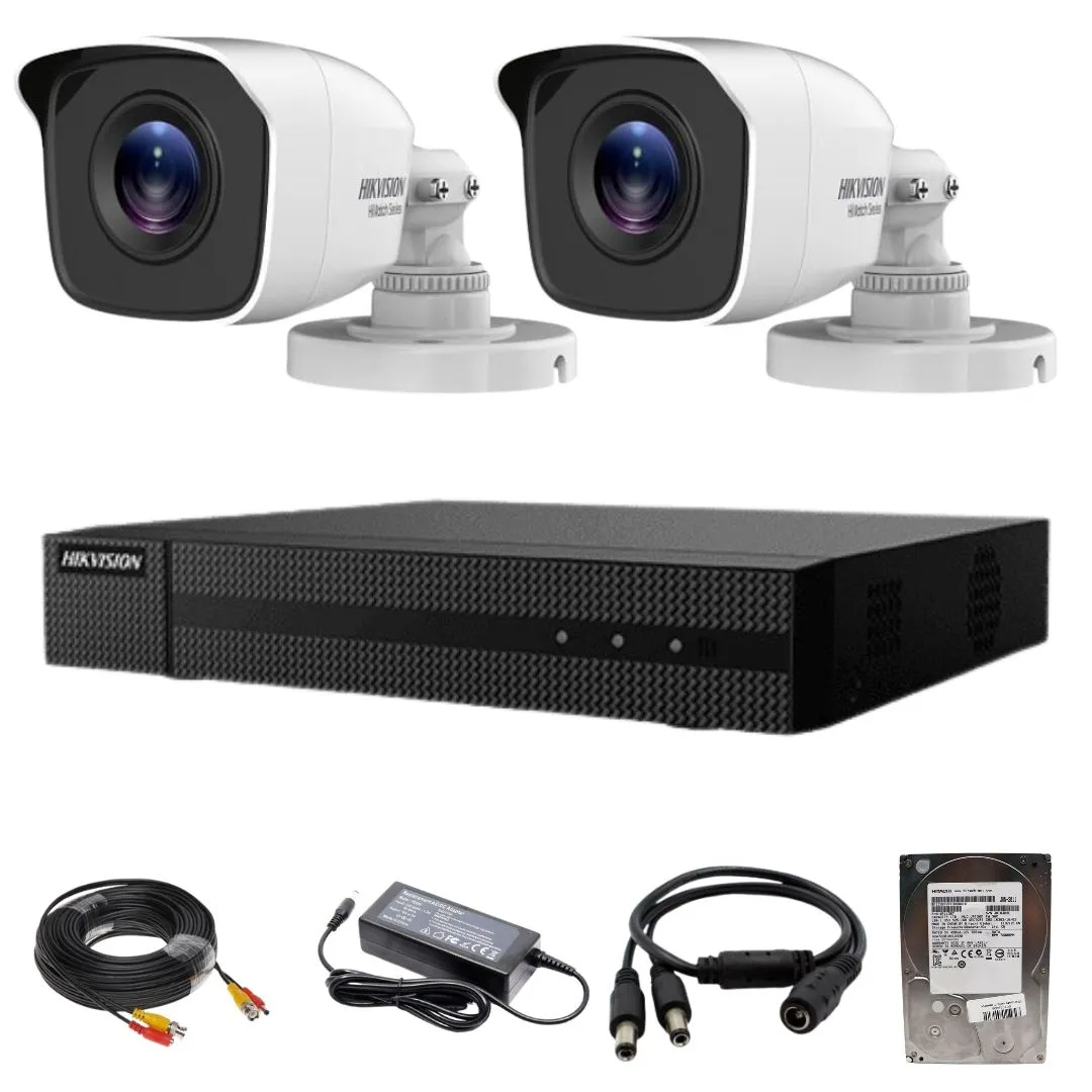 Sistem supraveghere Hikvision TurboHD HiWatch 2 camere 2MP IR 20m lentila 2.8mm DVR Turbo HD, 4 canale, cu accesorii HDD 500GB