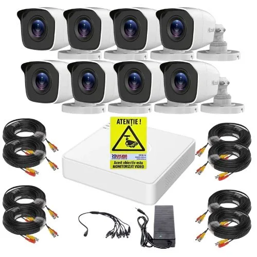 Sistem supraveghere Hilook, 8 camere 2MP Infrarosu 20m, DVR 8 canale 2MP, Accesorii montaj, Autocolant Rovision