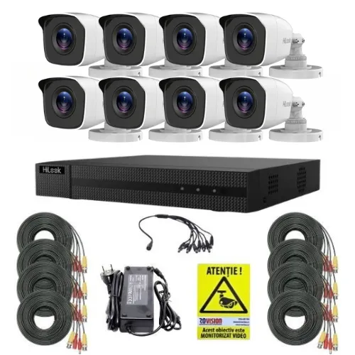 Sistem supraveghere Hilook, 8 camere 2MP IR 20m, DVR 8 canale 2MP, Accesorii montaj, Autocolant Rovision
