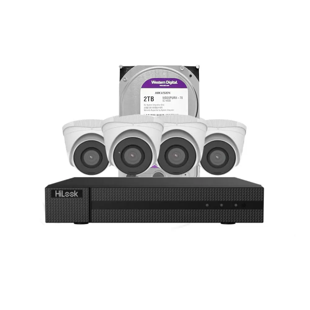 Sistem supraveghere interior IP complet Hikvision HiLook HI-NK-4288T, 4 camere, 2.8 mm, 4K, IR 30 m, PoE, HDD 2TB inclus