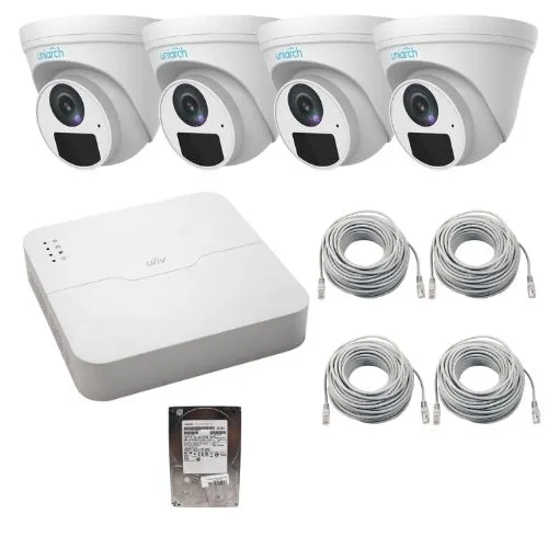 Sistem supraveghere IP, 4 camere Camera IP 2MP, lentila 2.8mm, IR 30m, Microfon, NVR seria Easy, 4 canale 8MP, Hard disk 500GB