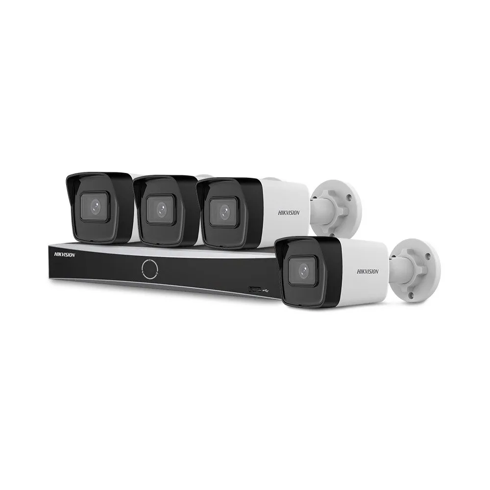 Sistem supraveghere IP exterior basic HikVision KIT-HIK-B4EXT4MP-30M-POE, 4 camere, 4 MP, 2.8 mm, IR 30 m, PoE
