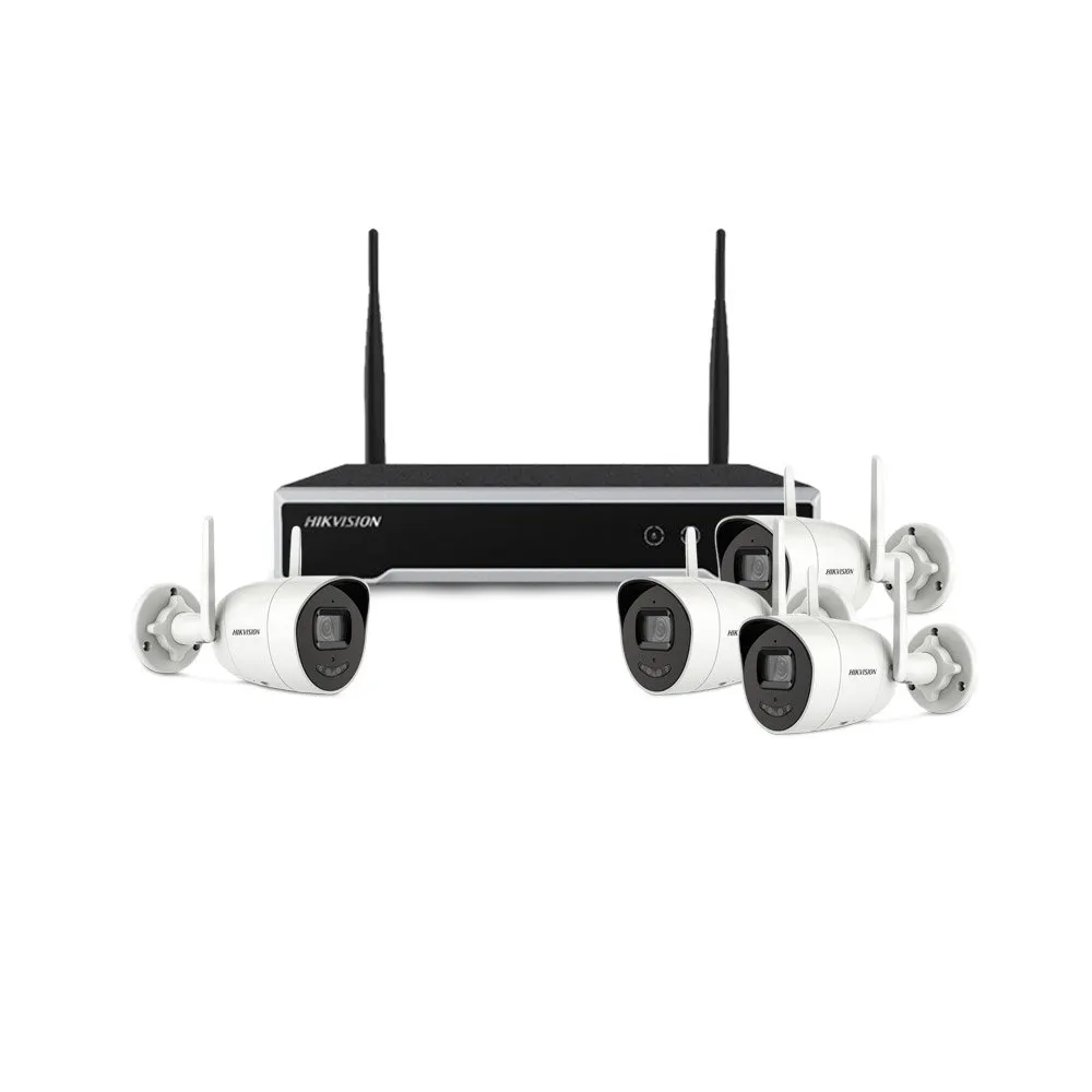 Sistem supraveghere IP exterior HikVision KIT-HK-WF-4EXT2MP30AL, 4 camere, 2 MP, 2.8 mm, slot card, lumina alba 30 m