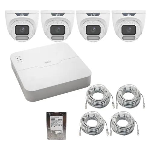 Sistem supraveghere IP Uniview, 4 camere 4MP, Wise-ISP, ColorHunter, lentila 2.8mm, WL 30m, Microfon, NVR 4K, 4 canale 8MP + 4 porturi PoE, HDD 1TB