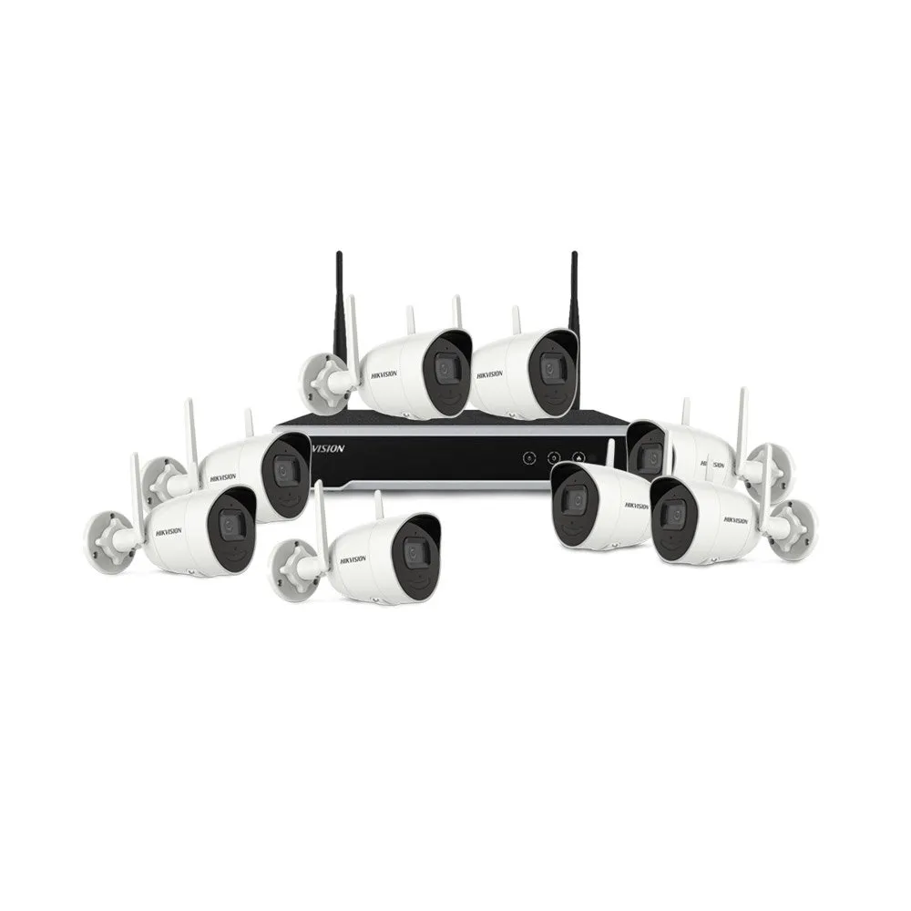 Sistem supraveghere IP WiFi exterior HikVision KIT-HK-WF-8EXT2MP-30IR, 8 camere, 2 MP, audio bidirectional, 4 mm, slot card, IR 30 m