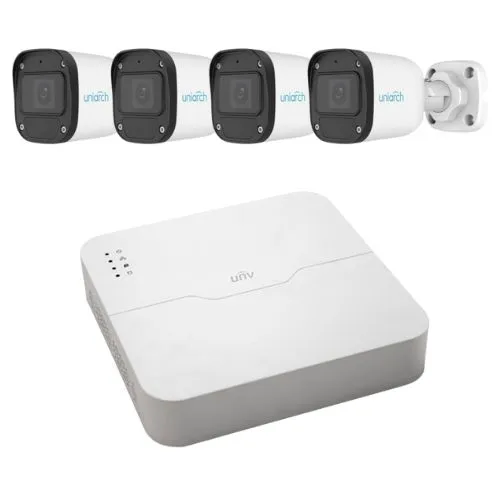 Sistem supraveghere simplu Uniarch, 4 camere IP 2MP Full HD, Vizualizare de pe mobil, Microfon, De exterior, Vizibilitate pe timp de noapte 30m, NVR 4 canale PoE