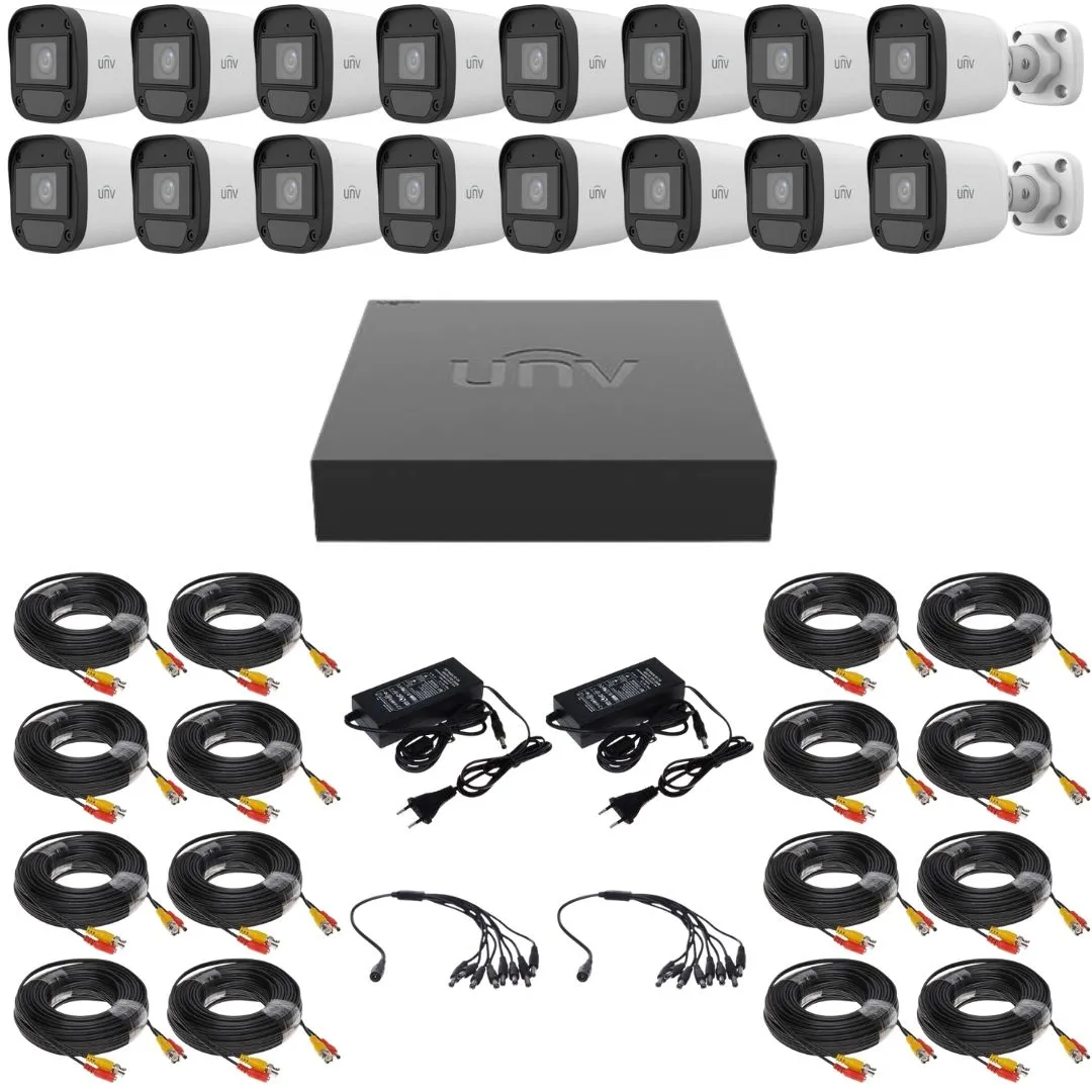 Sistem supraveghere Uniview, 16 camere, 2MP, Full HD, IR 20m, Accesorii montaj inclus, DVR, Vizualizare pe mobil