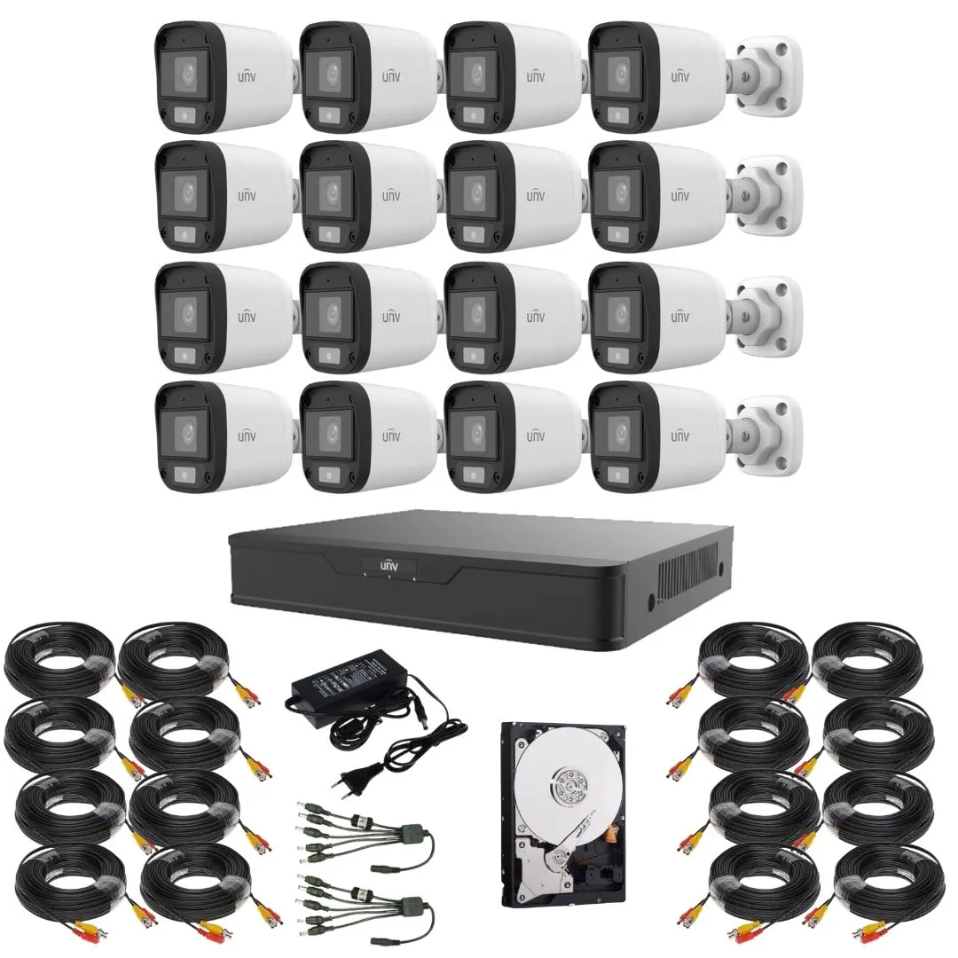 Sistem supraveghere Uniview, 16 camere 5MP, Lumina Alba 20m, DVR 16 canale, Accesorii montaj incluse