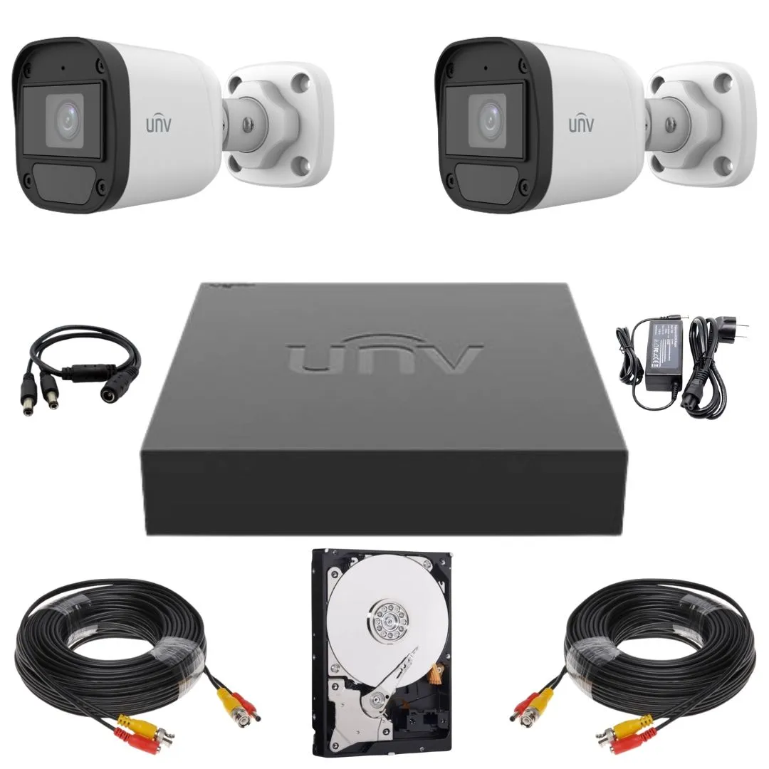 Sistem supraveghere Uniview, 2  camere, 2MP Full HD, Microfon, Infrarosu 20m, DVR, Accesorii montaj incluse