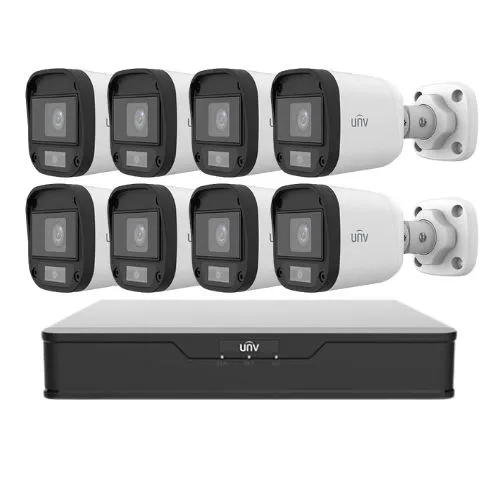 Sistem supraveghere Uniview, 8 camere 5MP, Imagini color noaptea, Lumina Alba 20m, DVR 8 canale 5MP