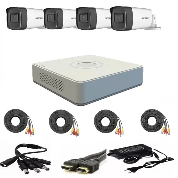 Sistem supraveghere video Hikvision 4 camere 2MP FULL HD 1080p IR 40m DVR 4 canale 2MP  + accesorii instalare