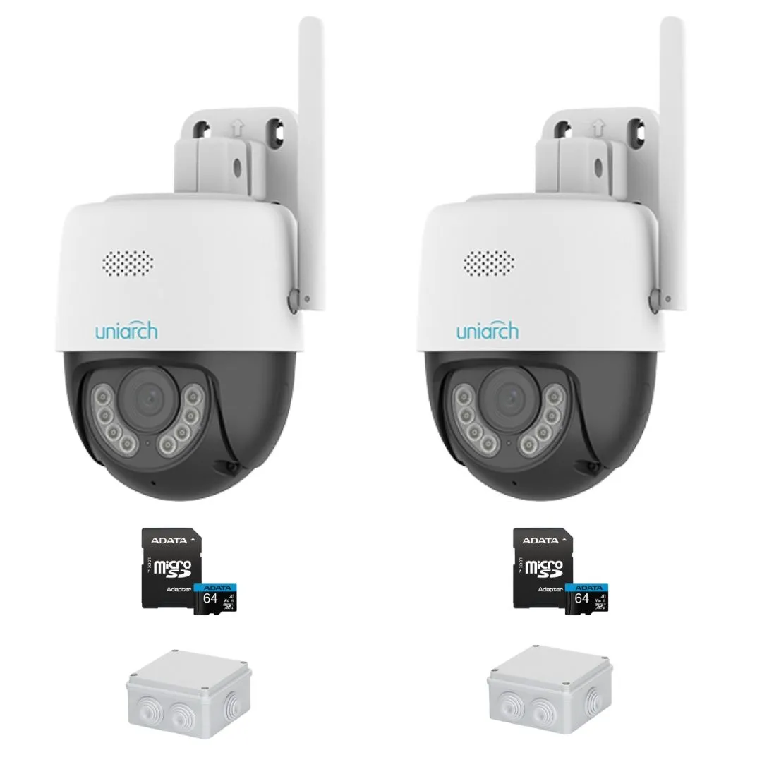 Sistem supraveghere Wi-Fi Uniarch, 2 camere rotative, 3MP, IR 30m, Lumina Alba 10m, Audio bidirectional, Accesorii incluse