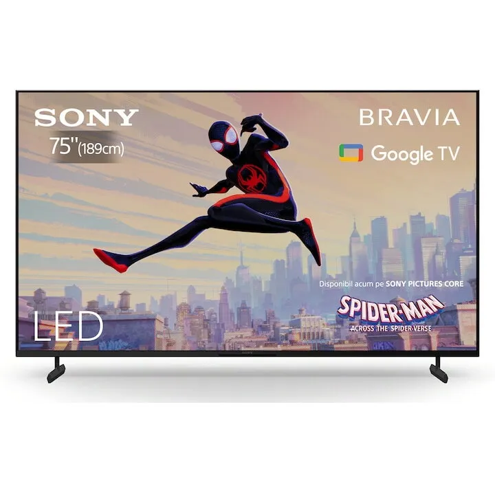 Sony Televizor Sony BRAVIA LED 75X80L, 189 cm, Smart Google TV, 4K Ultra HD, Bluetooth, Wi-Fi, Clasa F, Negru