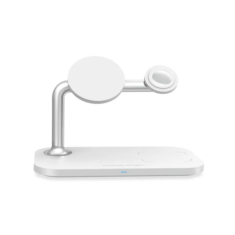 Statie de incarcare 3 in 1 Mobile Origin Magnetic, Compatibila MagSafe, Wireless Charge, 15W, Cablu USB-C inclus, Alb