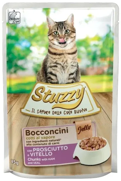 STUZZY Jelly Plic hrană umedă pentru pisici, cu Viţel/Şuncă 85g
