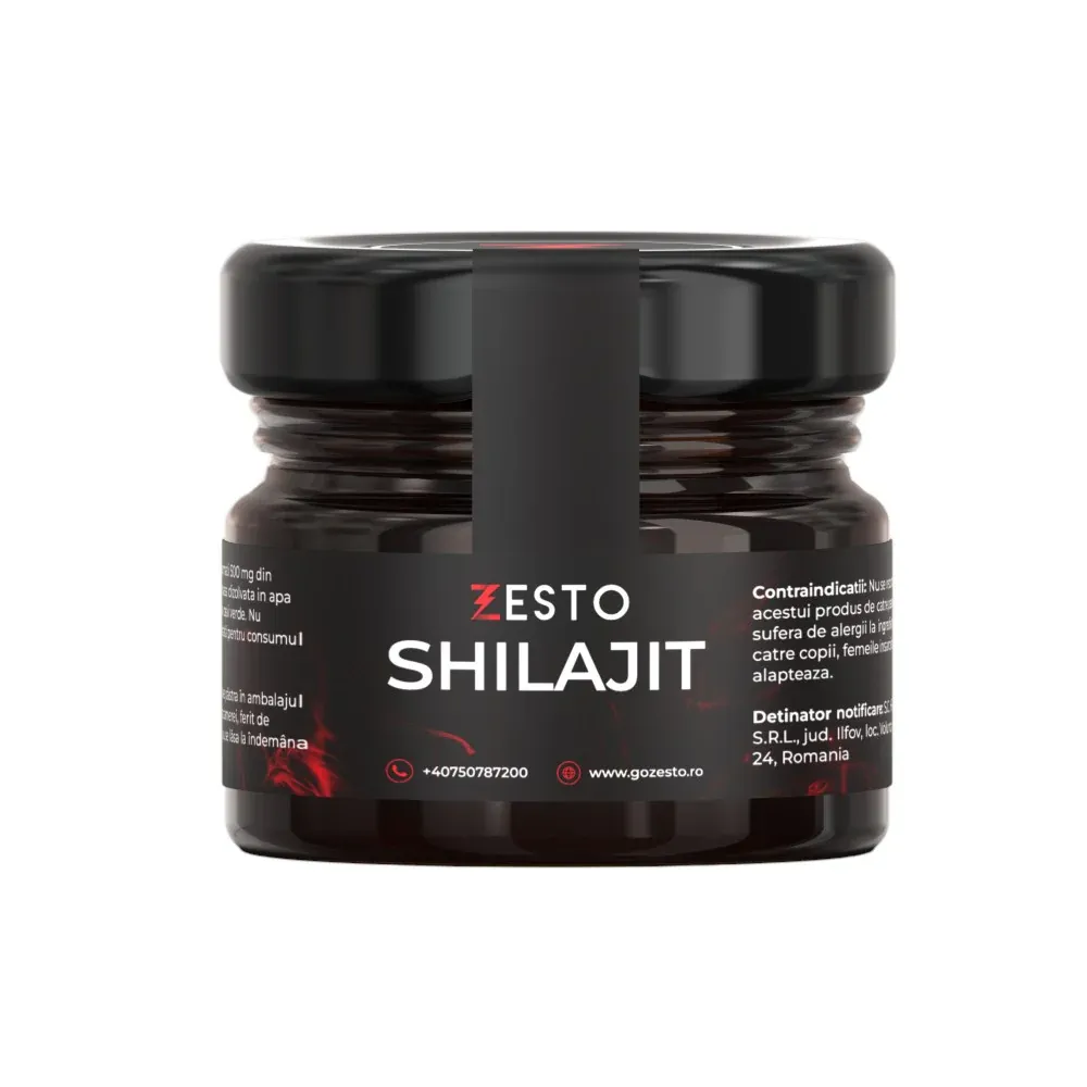Supliment alimentar ZESTO Rășină pură de Shilajit, susține potența și sănătatea hormonală, nivelul de energie fizică și mintală, 20 g