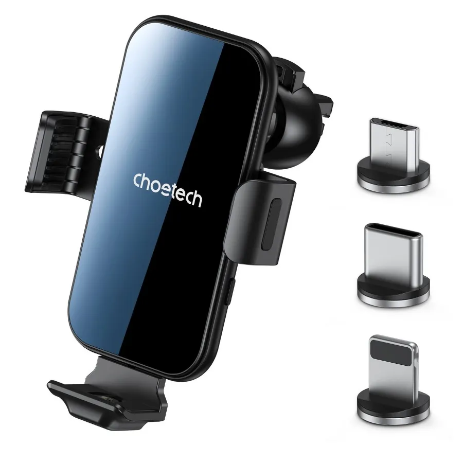 Suport auto telefon Choetech T201-F Air Vent Mount cu incarcare Qi wireless si 3 capete magnetice Negru