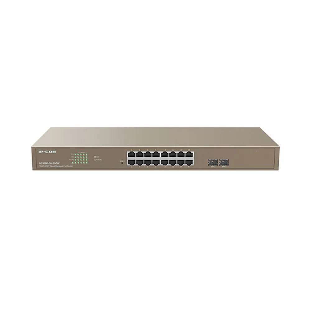 Switch cu 16 porturi PoE IP-COM G3318P-16-250W, 2 porturi SFP, 8000 MAC, buget total 230W, cu management