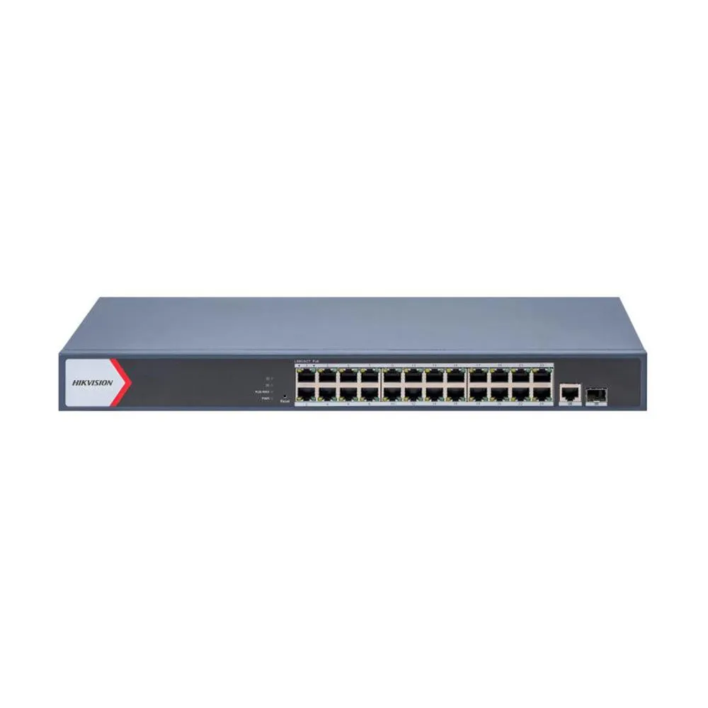 Switch cu 24 porturi PoE Hikvision DS-3E1526P-EI-M, 10/100/1000Mbps, 41.66 Mpps, 8000 MAC, PoE Watchdog, cu management