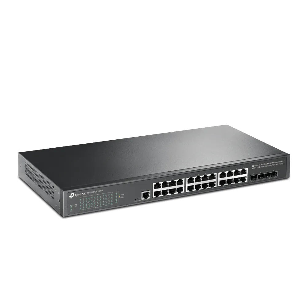Switch cu 24 porturi Gigabit RJ45 TP-Link JetStream TL-SG3428X-UPS, 4 porturi SFP+, cu management, suport UPS extern