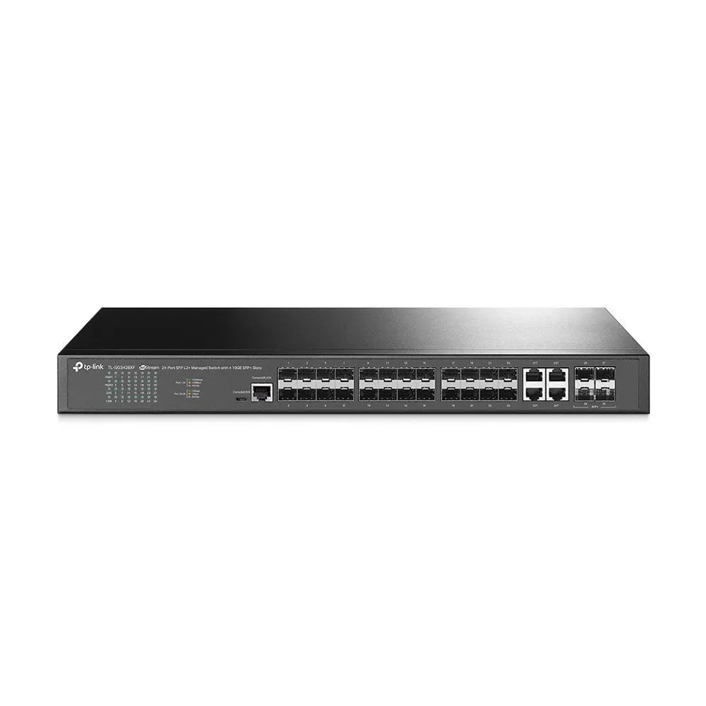 Switch cu 24 porturi SFP TP-Link TL-SG3428XF, 16K MAC, 128 Gbps, 4x porturi 10G SPF + Fiber, cu management