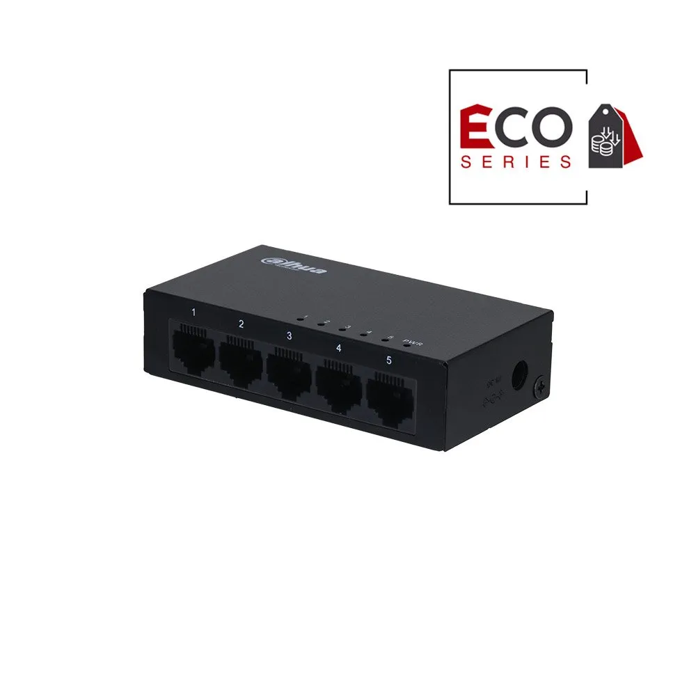 Switch cu 5 porturi Dahua Eco Series PFS3005-5GT-V2, 2K, 10 Gbps, fara management