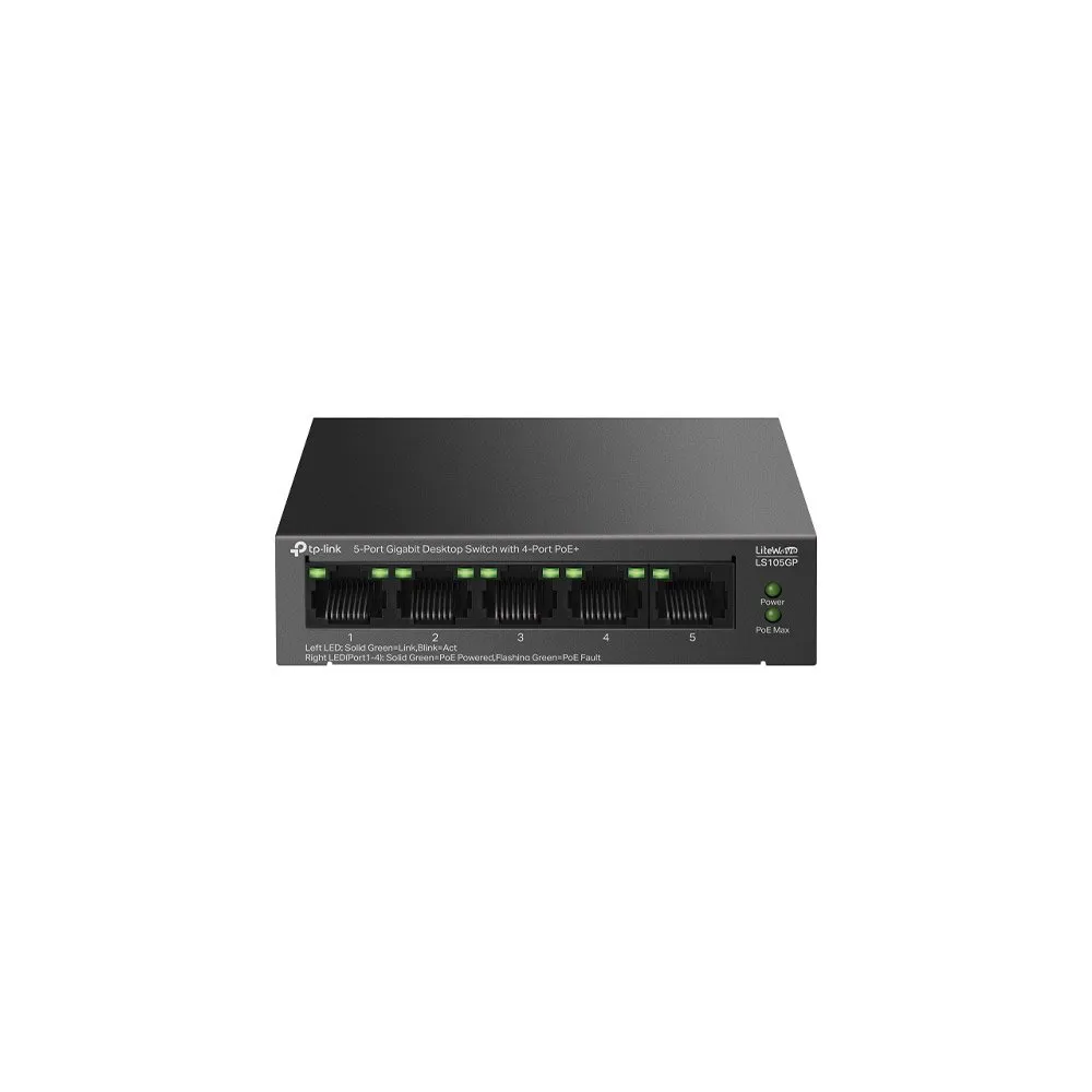Switch cu 5 porturi Gigabit TP-Link LS105GP, 1000 Mbps, 7.44 Mpps, 250 m, plug&play, PoE