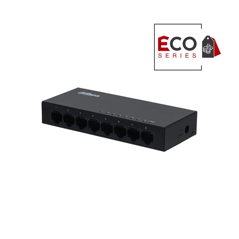 Switch cu 8 porturi Dahua Eco Series PFS3008-8GT-V2, 2K, 16 Gbps, fara management