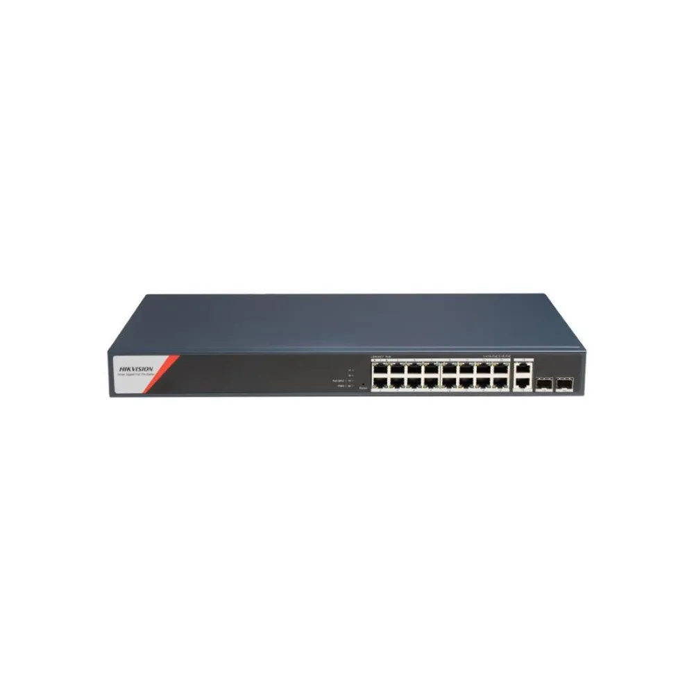 Switch Gigabit PoE Hikvision DS-3E1520HP-SI-16P2T2F, 16 porturi Gigabit PoE, 2 RJ45, 2 SFP, 230W, cu management