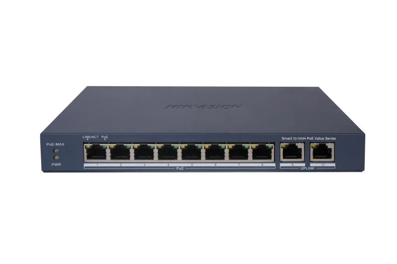 Switch Hikvision, 8 × 10/100 Mbps PoE port,2 × Gigabit RJ45 port - DS-3E1310P-EI/M