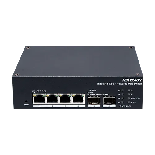 Switch industrial 4 x 1G PoE, 2 x SFP 1G, RS485, Alimentare prin panou solar, Management - HIKVISION DS-3T1506HP-EI-UPS