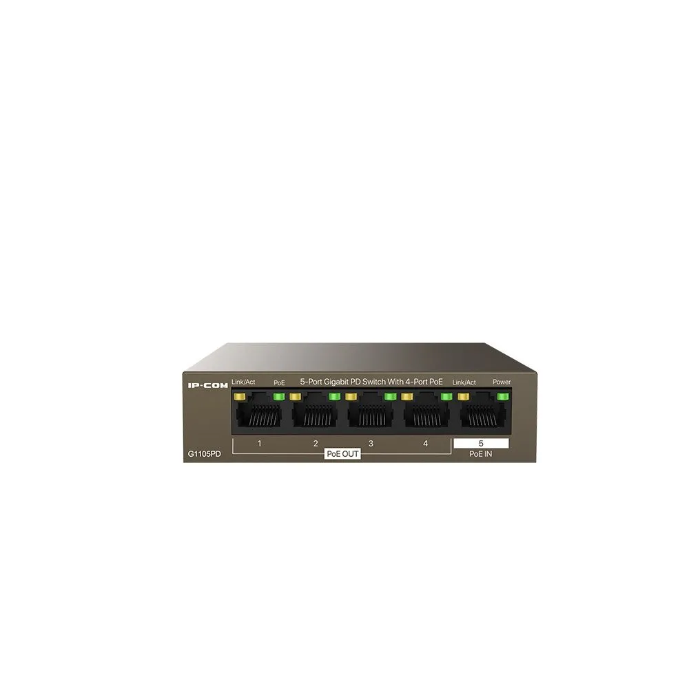 Switch PoE Gigabit cu 5 porturi IP-COM G1105PD, 4x PoE OUT, 1x PoE IN, 22 W, 10 Gbps, fara management
