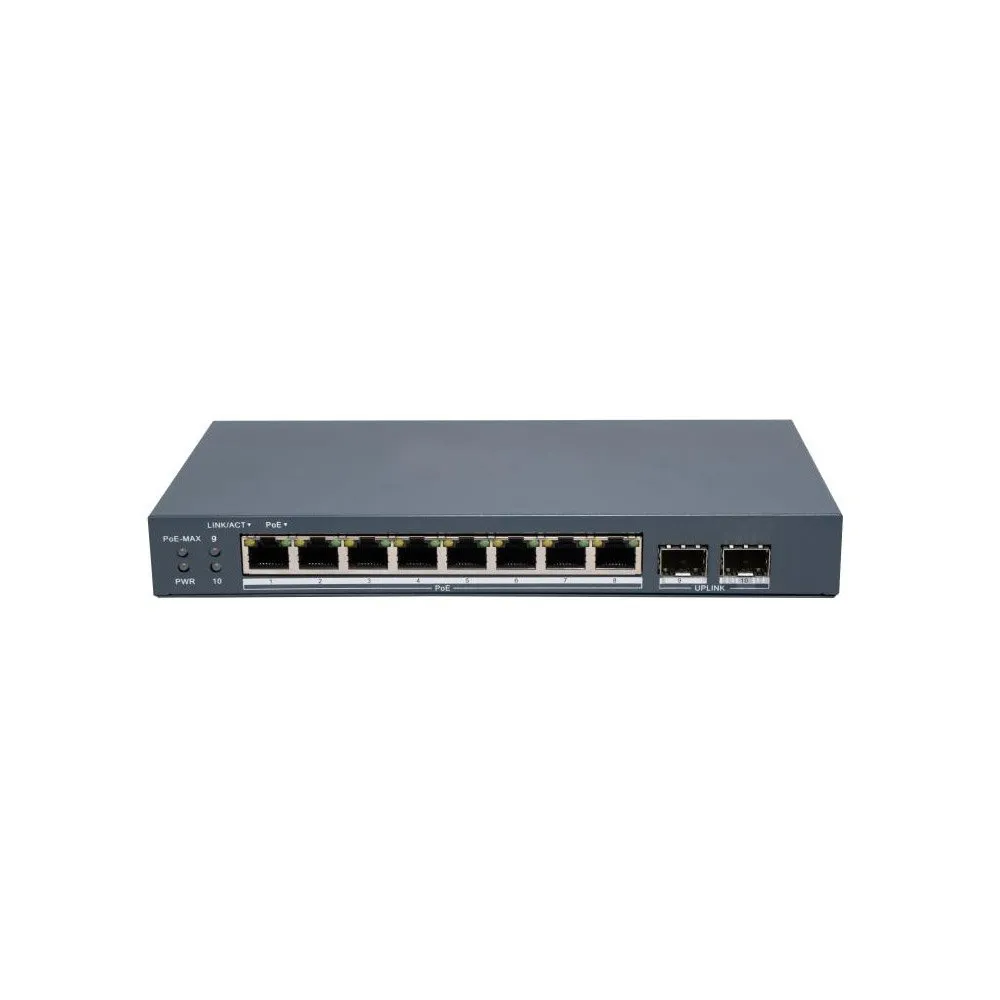 Switch PoE Gigabit Hikvision DS-3E1510P-EI/M-8P2F, 8 porturi PoE, 2 porturi SFP, 80W, 20 Gbps, cu management