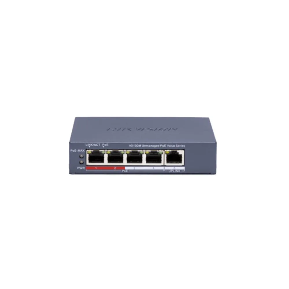 Switch PoE Hikvision DS-3E0105P-E/M(C), 4 porturi, 1 Gbps, 45 W buget, fara management