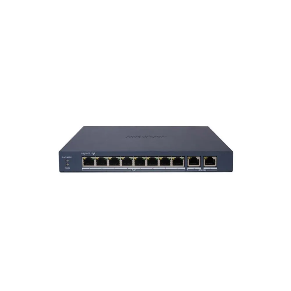 Switch PoE Hikvision DS-3E1510P-EI/M(B), 8 porturi, 20 Gbps, buget 80W, cu management smart