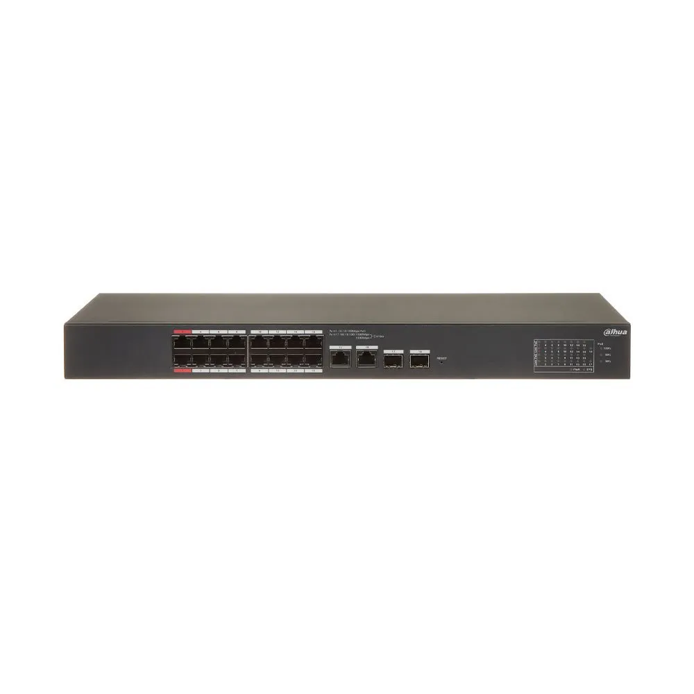 Switch rackabil cu 18 porturi Dahua CS4218-16ET-240, 16 porturi PoE, 10/100 Mbps, 2 SFP gigabit, cu cloud management