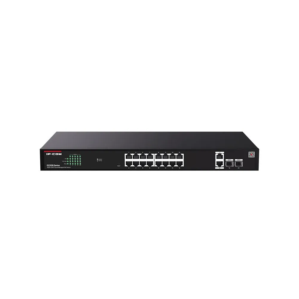 Switch rackabil PoE Gigabit cu 16 porturi IP-COM G2220P-16-250W, 2 Uplink, 2 SFP, 250 W, 40 Gbps, management Cloud