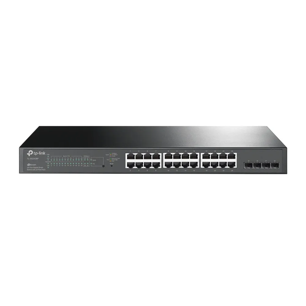 Switch cu 24 porturi PoE Gigabit TP-Link JetStream TL-SG2428P, 8K MAC, buget total 250W, cu management
