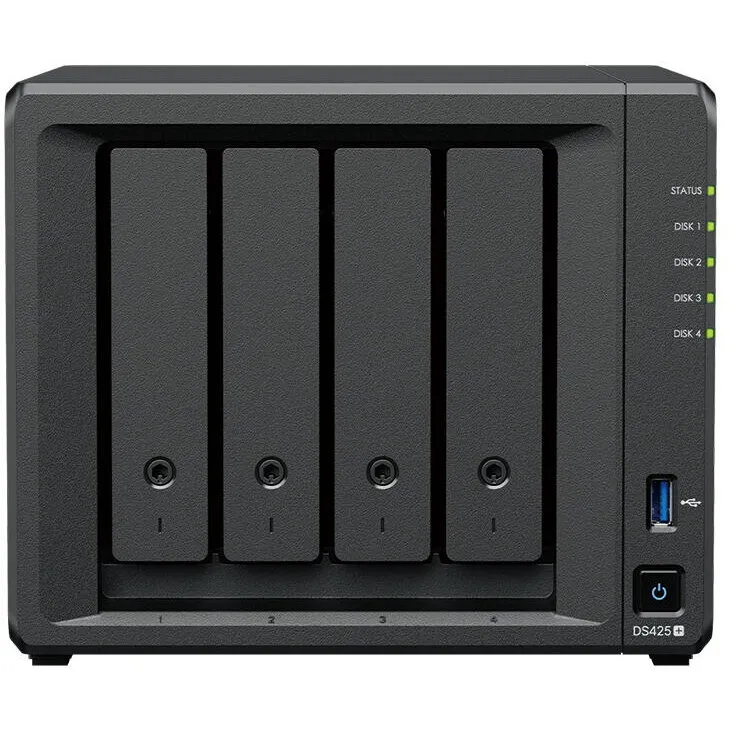 Synology Network Attached Storage Synology DS425+, 4-Bay, Intel Celeron Quad-Core J4125, 2GB DDR4, 1x 1GbE, 1x 2.5GbE, 2x USB 3.2 Gen 1