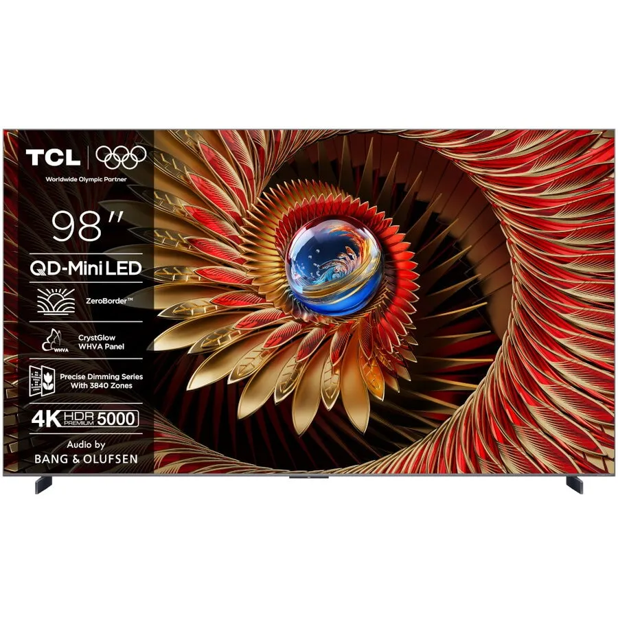 TCL Televizor Mini LED TCL 98Q8C, 248 cm, Smart, Google TV Ultra HD 4K, 100 Hz, Clasa D, Negru