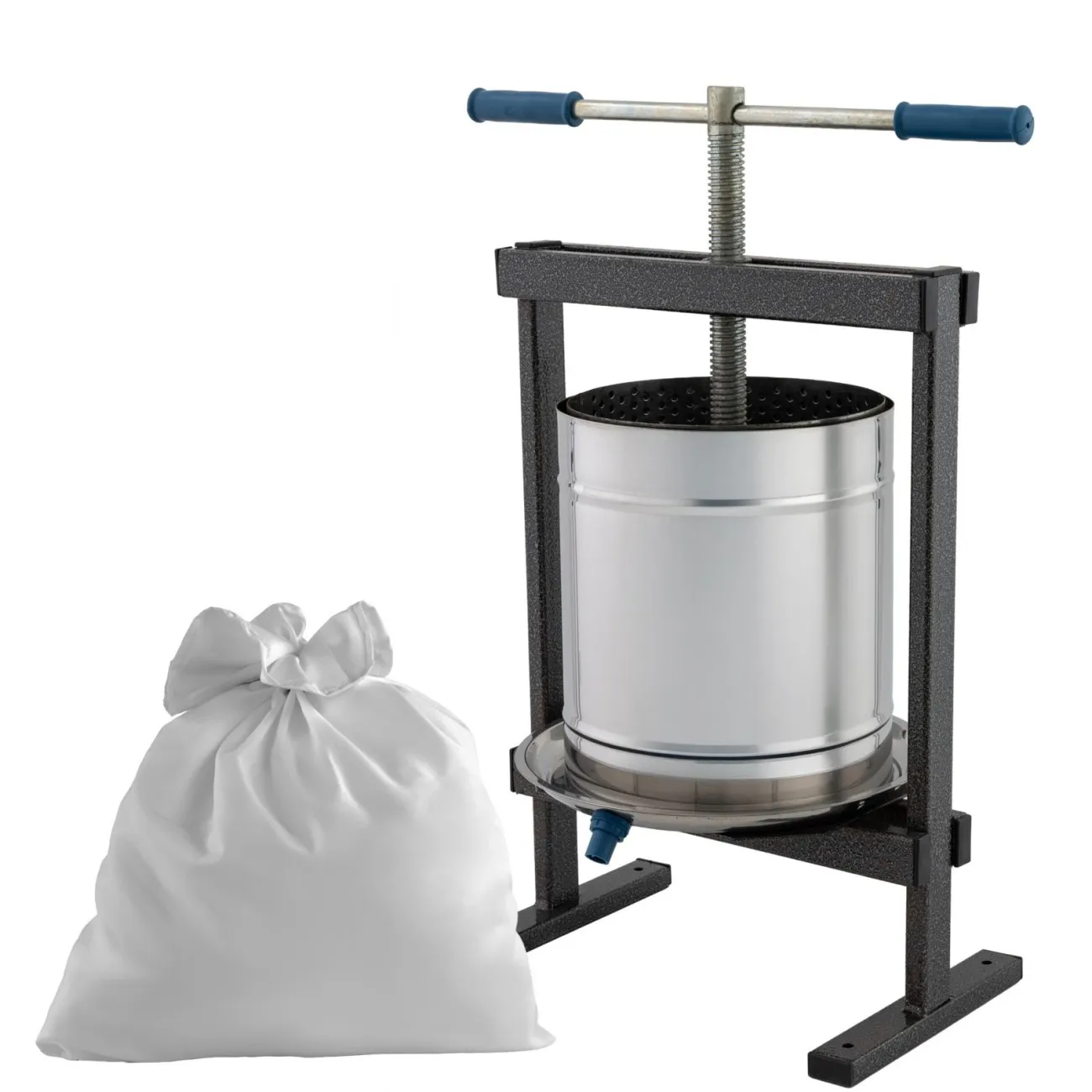 Teasc struguri inox VILEN 15L, cu ax filetat si tava colectare, presare manuala, uz gospodaresc, sac Colectare Inclus