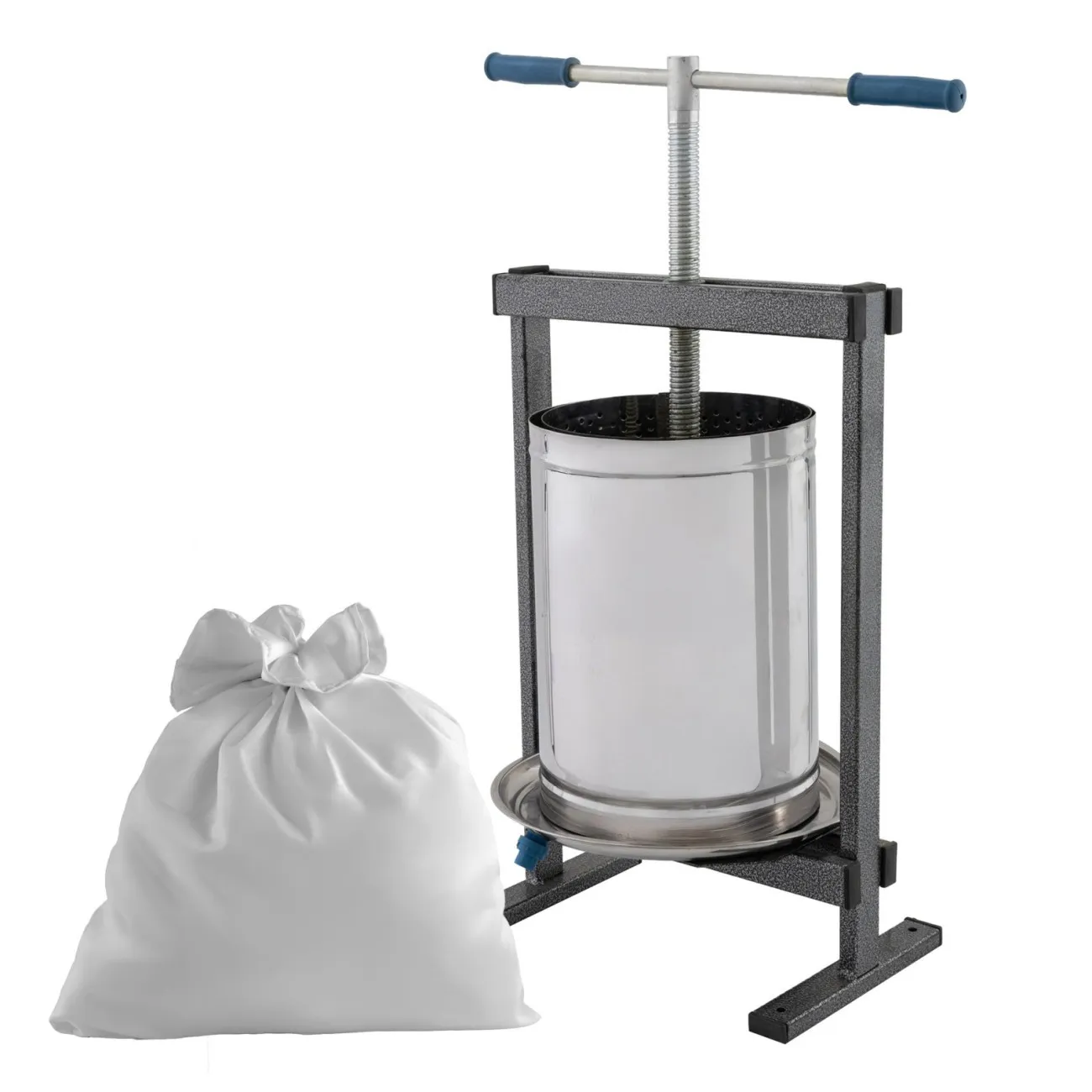 Teasc struguri inox VILEN 20L, cu ax filetat si tava colectare, presare manuala, uz gospodaresc, sac Colectare Inclus