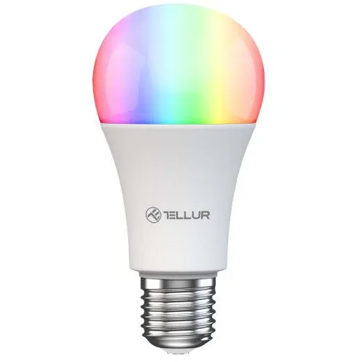 Tellur Bec inteligent LED RGB Tellur TLL331341, Wi-Fi, dimabil, E27, 9W, 820 lm, lumina alba si colorata (2700K-6500K + RGB), clasa energetica F